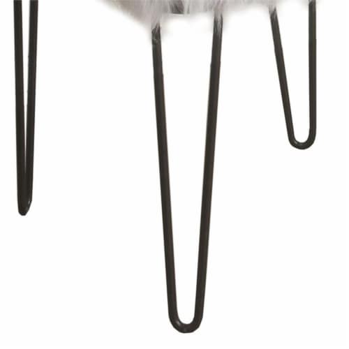 Benjara 18.5  Transitional Faux Fur and Metal Stool in Gray and Black Perspective: top