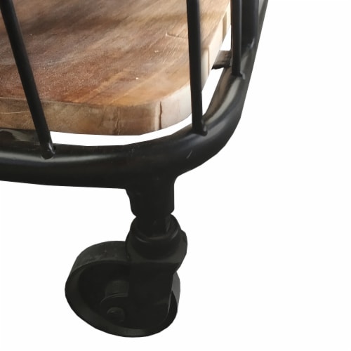 Metal Frame Bar Cart with Wooden Top and 2 Shelves, Black and Brown Perspective: top