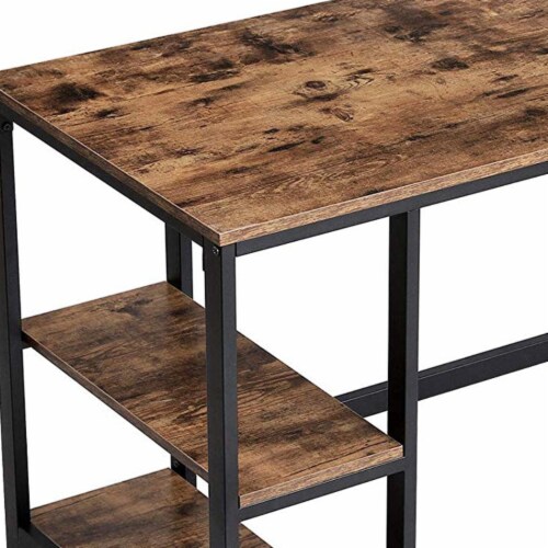 Benjara wood and metal cheap desk with 2 shelves brown