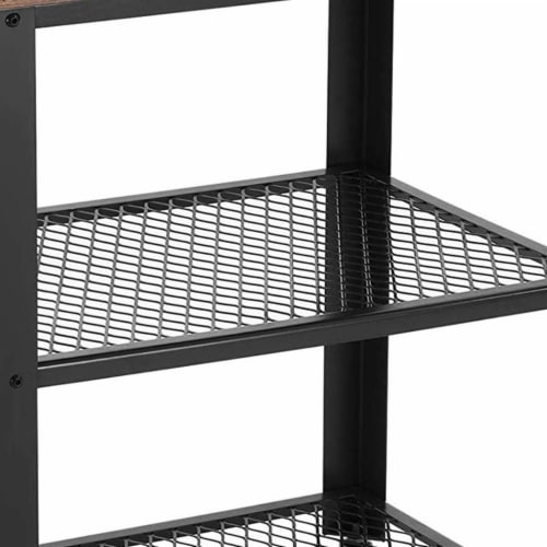 Saltoro Sherpi 3 Tier Wooden Serving Cart with 2 Mesh Design Shelves, Black and Brown Perspective: top