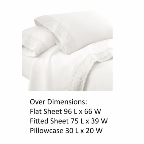 Udine 3 Piece Twin Size Sheet Set with Crochet Lace The Urban Port, White- Saltoro Sherpi Perspective: top