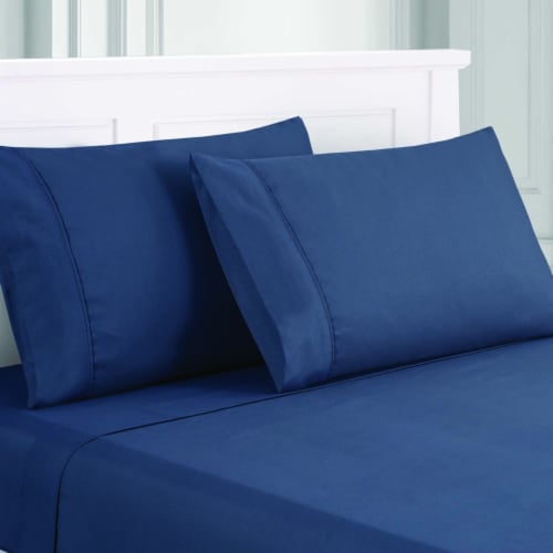 Lanester 4 Piece Queen Size Microfiber Deep Pocket Sheet Set The Urban Port, Blue Perspective: top