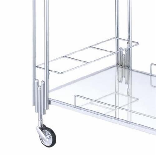 Benjara 28  Rectangular Transitional Metal and Wood Serving Cart in Silver Perspective: top