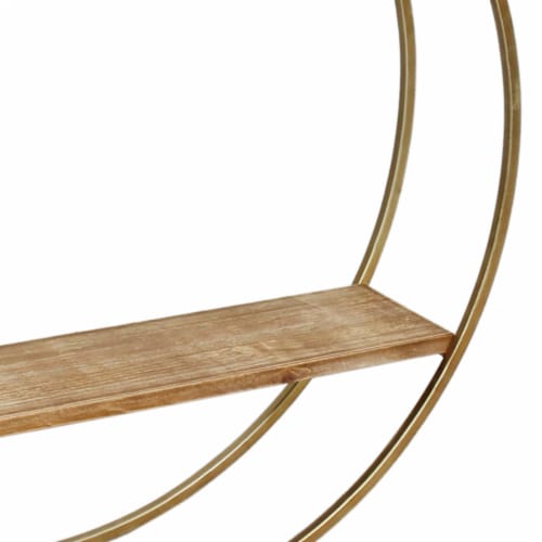 Wood and Metal Wall Shelf with 2 Open Shelves, Brown and Gold- Saltoro Sherpi Perspective: top