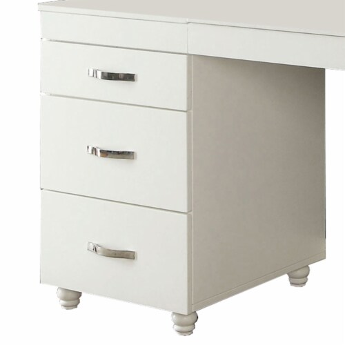 Contemporary 6 Drawer Vanity Desk with Lift Top Mirror White
