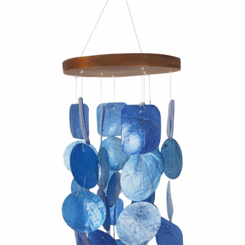Benzara Handmade Wind Chime with Capiz Shell Hangings - Blue Perspective: top