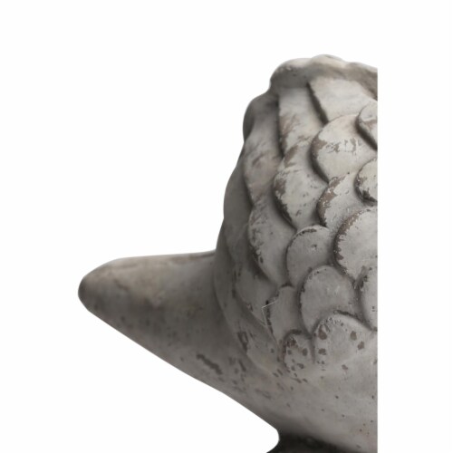 Cement Bird Figurine Sitting on a Hollow Rock, Large, Distressed Gray- Saltoro Sherpi Perspective: top