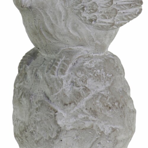 Cement Figurine of Pigeon Facing Downwards and Sitting on Rock Base, Gray- Saltoro Sherpi Perspective: top