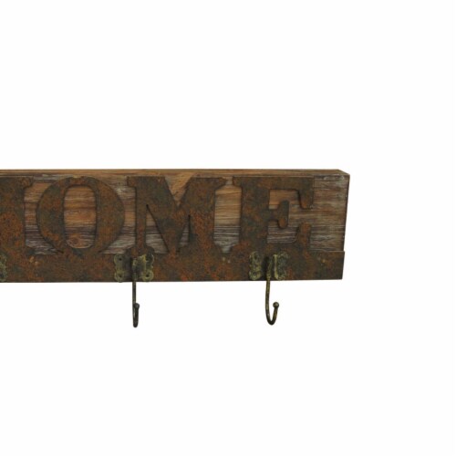 Traditional Wooden Rustic Plaque with Home Engraved, Brown- Saltoro Sherpi Perspective: top