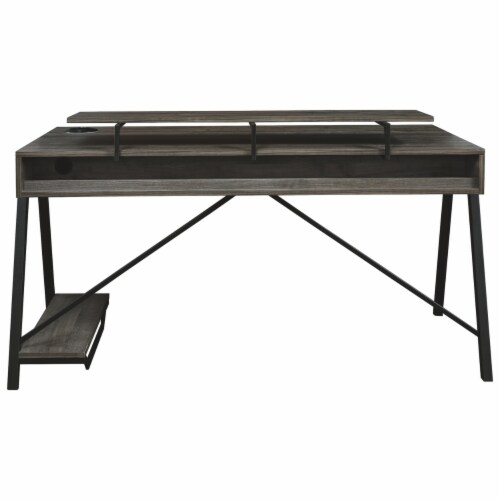 Led Back Light Wooden Gaming Desk With Can Cooler And Usb Port, Taupe Gray Perspective: top