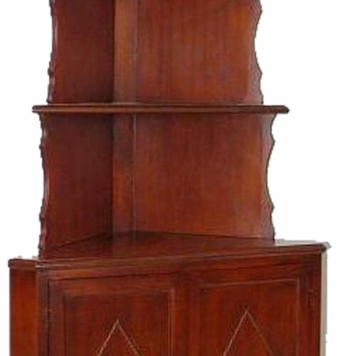 Wooden Corner Bookcase with 3 Shelves and 1 Cabinet, Brown Perspective: top