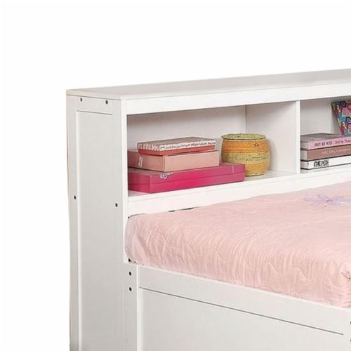Wooden Twin Size Daybed with Bookcase Headboard, White Perspective: top