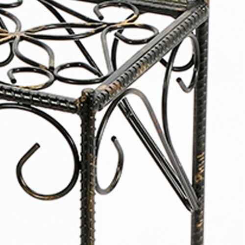 Benjara BM216724 Scrolled Metal Frame Plant Stand with Square Top, Black - Medium Perspective: top