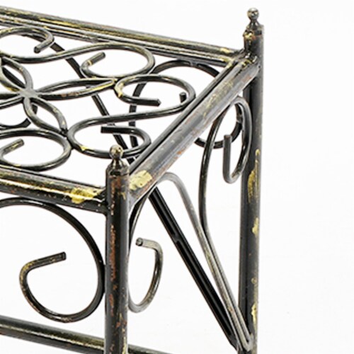 Benjara BM216728 Lattice Cut Out Square Top Plant Stand with Tubular Legs, Black - Small Perspective: top