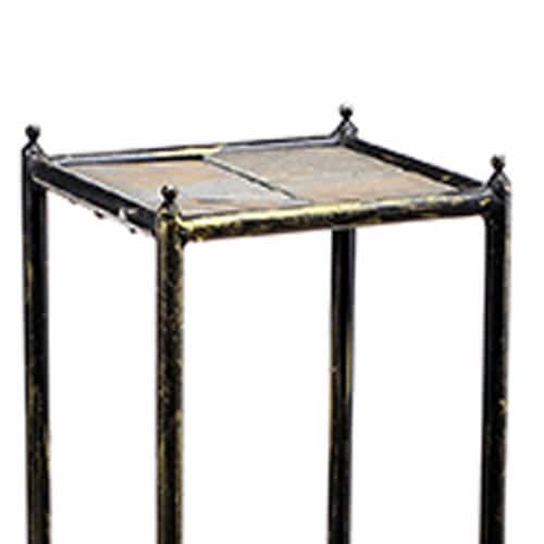 Benjara BM216734 2 Tier Square Stone Top Plant Stand with Metal Frame, Black & Gray - Large Perspective: top