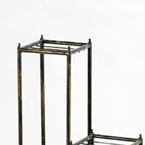 Benjara BM216735 2 Tier Square Slatted Top Plant Stand, Black & Gold - Set of 3 Perspective: top