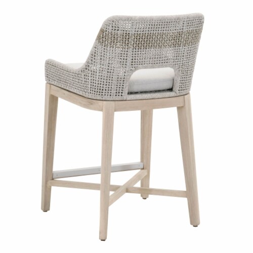 Interwoven Rope Counter Stool with Flared Legs and Cross Support, Gray Perspective: top