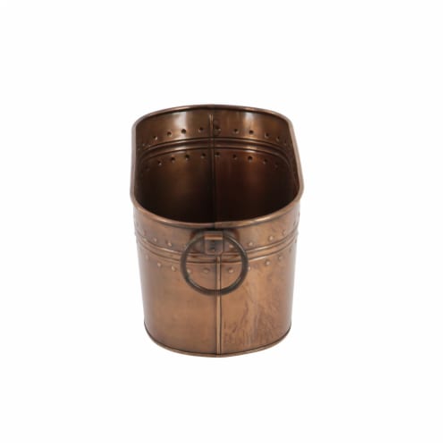Metal Wine Cooler with Ring Handle and Studded Nail Accents, Bronze- Saltoro Sherpi Perspective: top