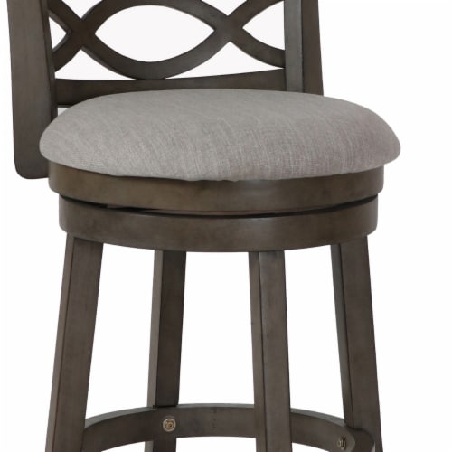 Benjara 38.25 Modern Solid Wood Lattice Back Swivel Counter Stool in Gray Perspective: top