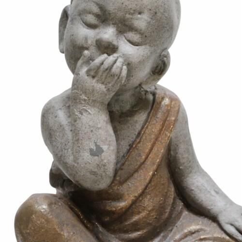 Benjara BM221082 Polyresin Baby Monk Figurine with Covered Mouth, Weathered Gray Perspective: top