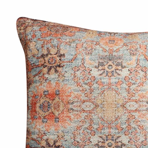18 x 18 Handwoven Cotton Accent Pillow with Floral Print, Orange and Brown Perspective: top
