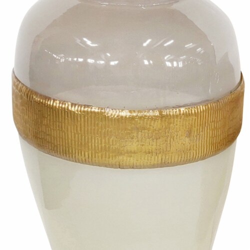 Glass Frame Vase with Tapered Body Design in White and Brass Perspective: top
