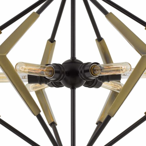 32 Inch Geometric Metal Frame Chandelier, Chain, Bulbs, Black and Gold- Saltoro Sherpi, 32x32x30 ...