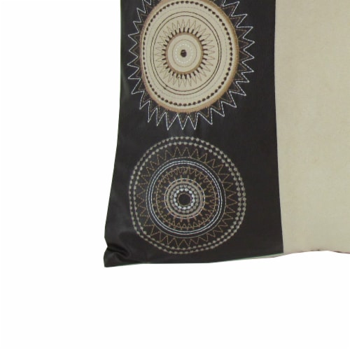Leatherette and Fabric Accent Pillow, Cream and Brown Perspective: top