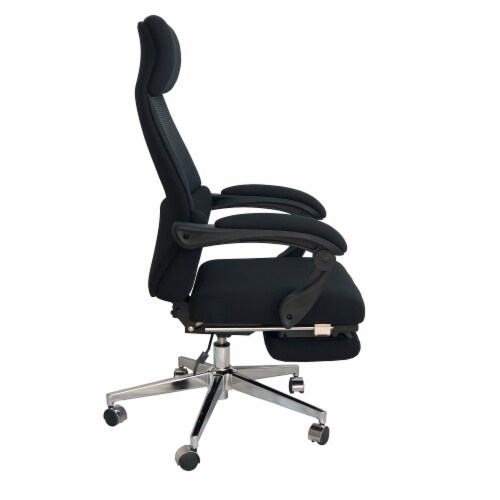 Position Lock Ergonomic Swivel Office Chair with Fabric Seat and Retractable Footrest, Black, 1