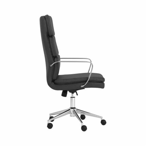 Horizontal Stitched Adjustable Leatherette Office Chair, Black and Chrome- Saltoro Sherpi Perspective: top