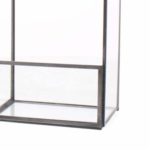 Metal and Glass Box Shelf, Small, Gray and Clear- Saltoro Sherpi Perspective: top