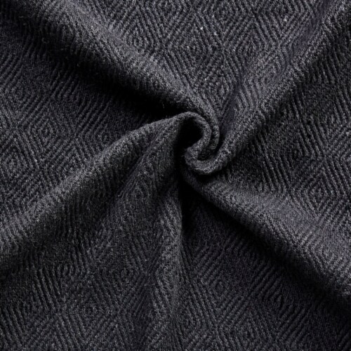 Lyon Fabric Throw with Textured Waffle Weave Design The Urban Port, Set of 2, Black- Saltoro Perspective: top
