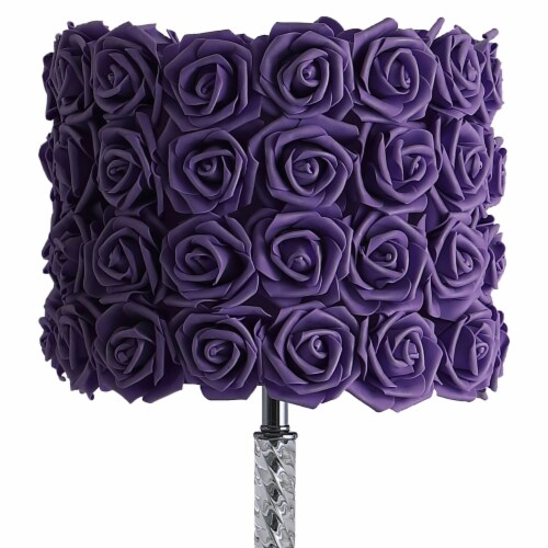 Bloom Roses Drum Shade Table Lamp with Twisted Acrylic Base, Purple- Saltoro Sherpi Perspective: top