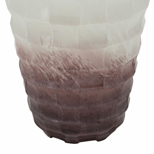 16 Inches Geometric Textured Glass Vase, White and Brown Perspective: top