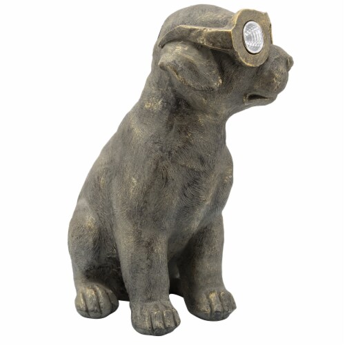 15 Inches Resin Sitting Dog Accent Decor with Solar, Antique Gold Perspective: top