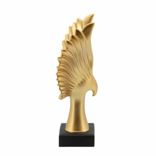 Resin Eagle Design Table Decor with Block Base, Gold- Saltoro Sherpi Perspective: top