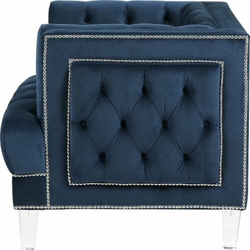 Velvet Upholstered Chair with Tufted Details and Acrylic Legs, Blue- Saltoro Sherpi Perspective: top