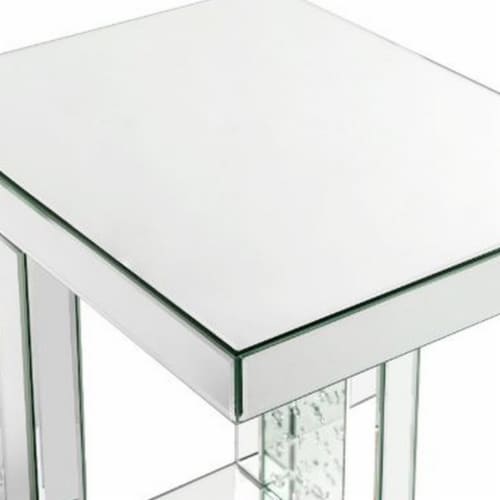 Mirrored Accent Table with C Shape and Faux Crystals, Silver Perspective: top