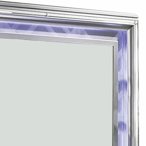 Wall Mirror with LED light and Wooden Frame, Silver Perspective: top
