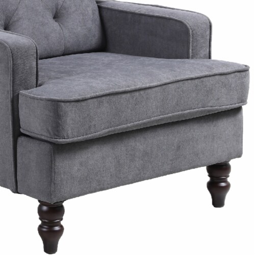 Rocking Chair with Button Tufted Wingback and Track Arms, Gray- Saltoro Sherpi Perspective: top
