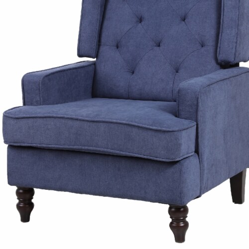 Rocking Chair with Button Tufted Wingback and Track Arms, Navy Blue- Saltoro Sherpi Perspective: top