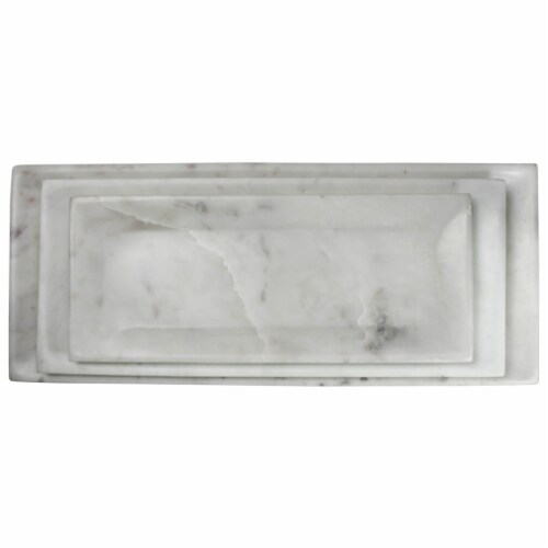 Rectangle Marble Plate with Raised Edges, Medium, White,Saltoro Sherpi Perspective: top