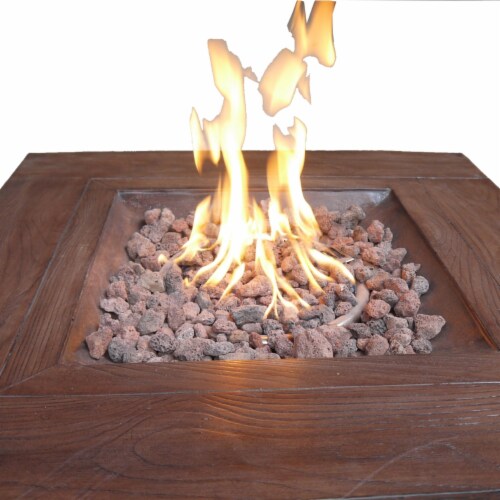 Gas Fire Pit with Lava Rocks and Control Panel, Brown- Saltoro Sherpi Perspective: top