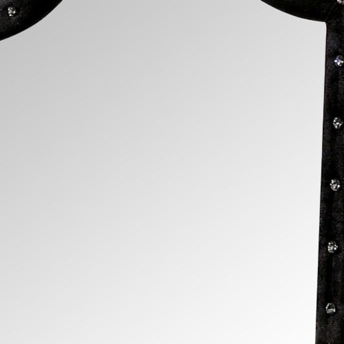 44 Inch Wall Mirror, Velvet Wrapping, Button Tufting, Black Perspective: top