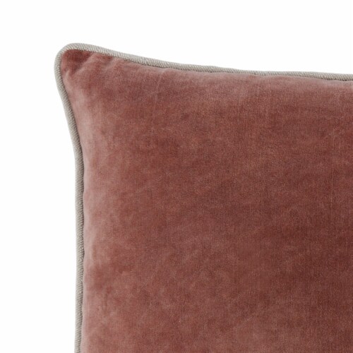 Hillary 20 Inch Velvet Welt Decorative Lumbar Throw Pillow, Auburn Red Perspective: top