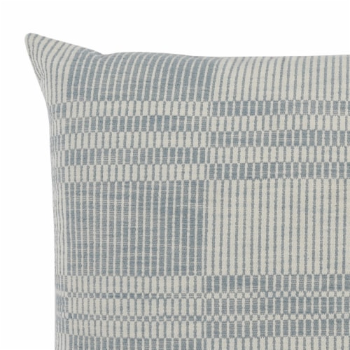 Drake 22 Inch Square Cotton Decorative Throw Pillow, Plaid, Sandy Blue Perspective: top
