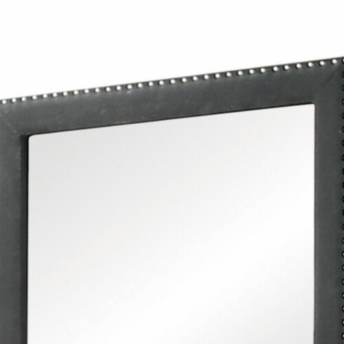 Cale 40 Inch Modern Portrait Mirror, Velvet Upholstery, Nailhead Trim, Gray Perspective: top