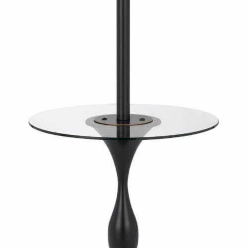 Ava 61 Inch Modern Floor Lamp, Glass Tray Table, 1 USB Port, Dark Bronze- Saltoro Sherpi Perspective: top