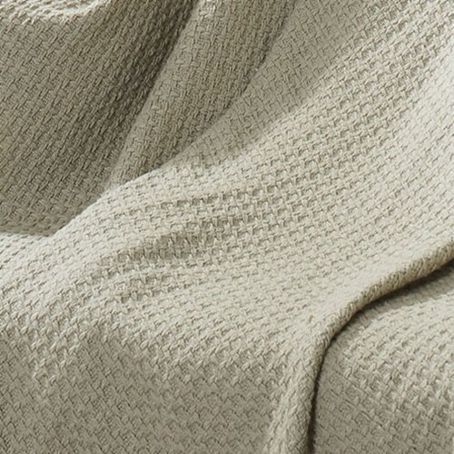 Nyx King Size Ultra Soft Cotton Thermal Blanket, Textured Feel, Beige- Saltoro Sherpi Perspective: top