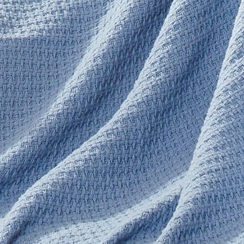 Nyx King Size Ultra Soft Cotton Thermal Blanket, Textured Feel, Blue- Saltoro Sherpi Perspective: top